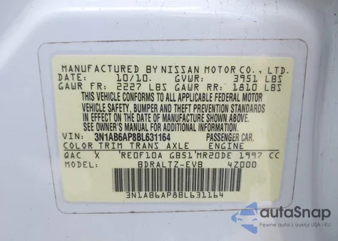 2011 Nissan Sentra 2.0Sr from USA, damaged, VIN 3N1AB6AP8BL631164